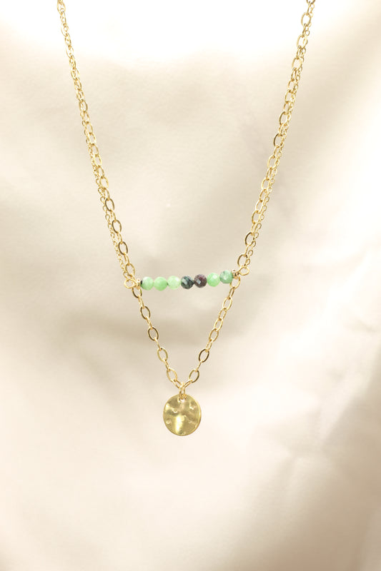 Growth & Reconnection | Zoisite double chain necklace with coin pendant