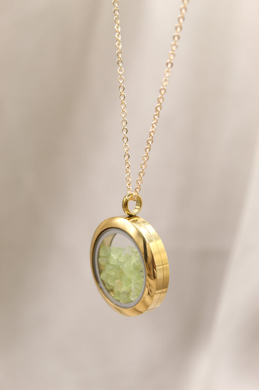 Peridot gold locket necklace
