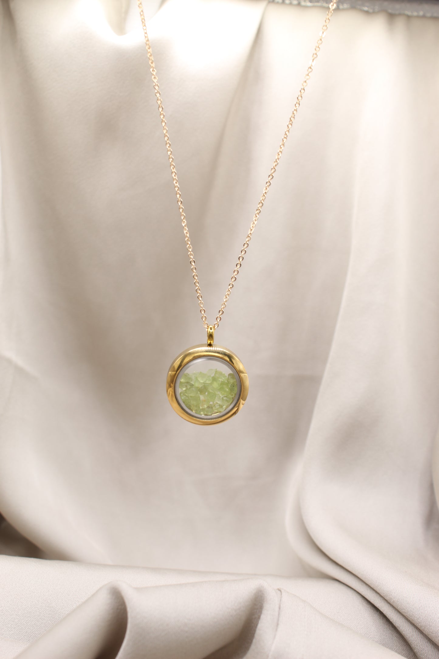 Peridot gold locket necklace