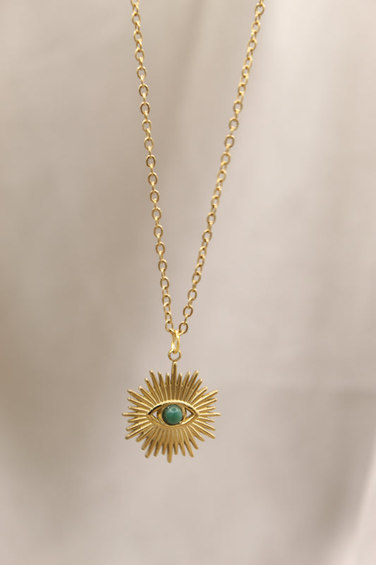 African Jasper 14k gold plated Evil eye pendant