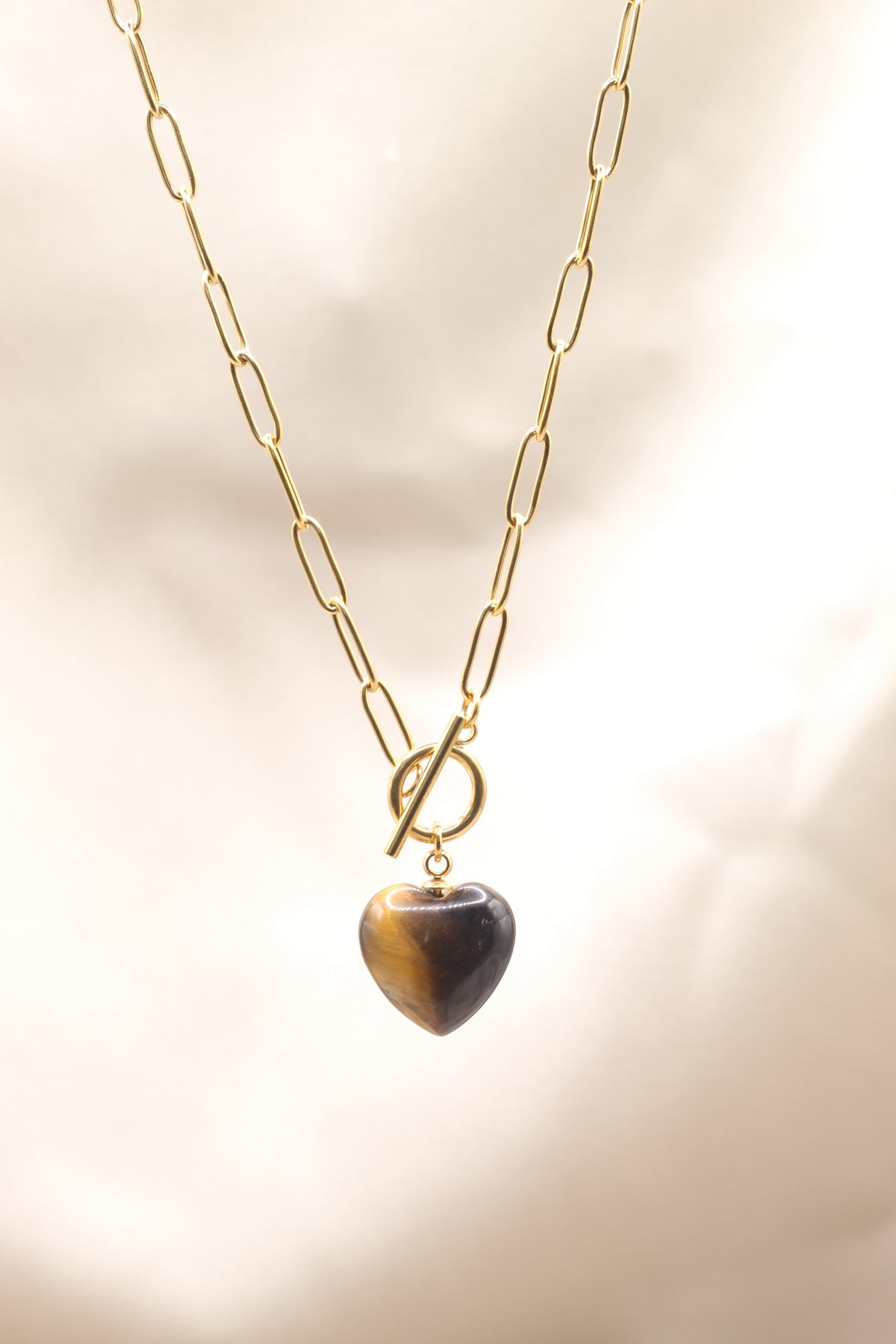 Courage & Strength | Tigers eye Tbar Heart Necklace