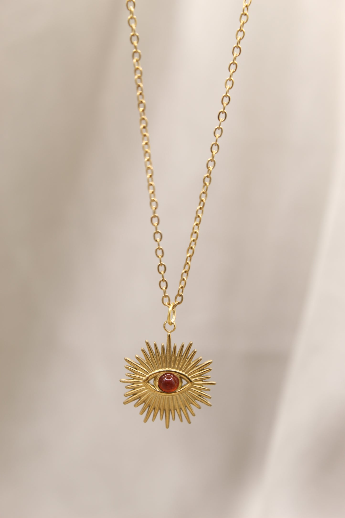 Red Agate 14k gold Evil eye pendant necklace