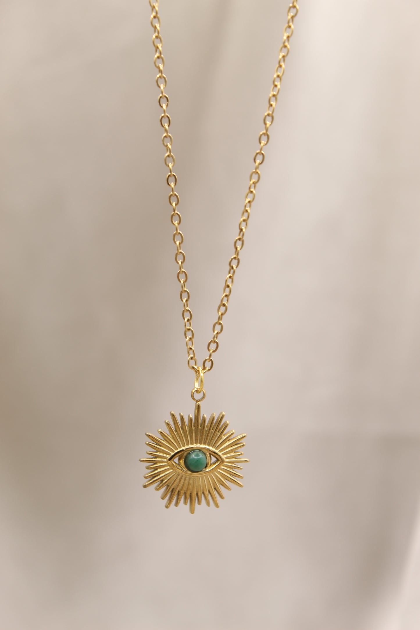 African Jasper 14k gold plated Evil eye pendant