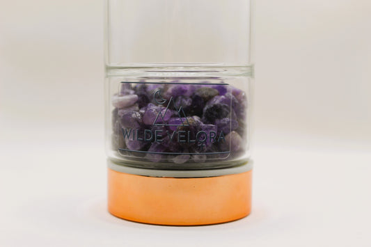 Crystal Glass Tea Infuser Bottle - Rose Gold & Amethyst