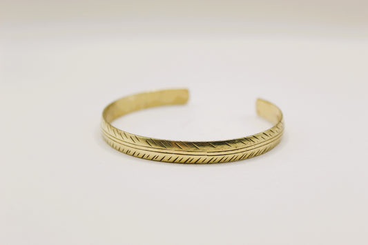 Brass Tibetan Bracelet - Slim Tribal Leaf